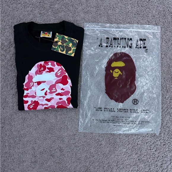 Bape Black Tee with Pink Camo Ape Head - Picture 4 of 4